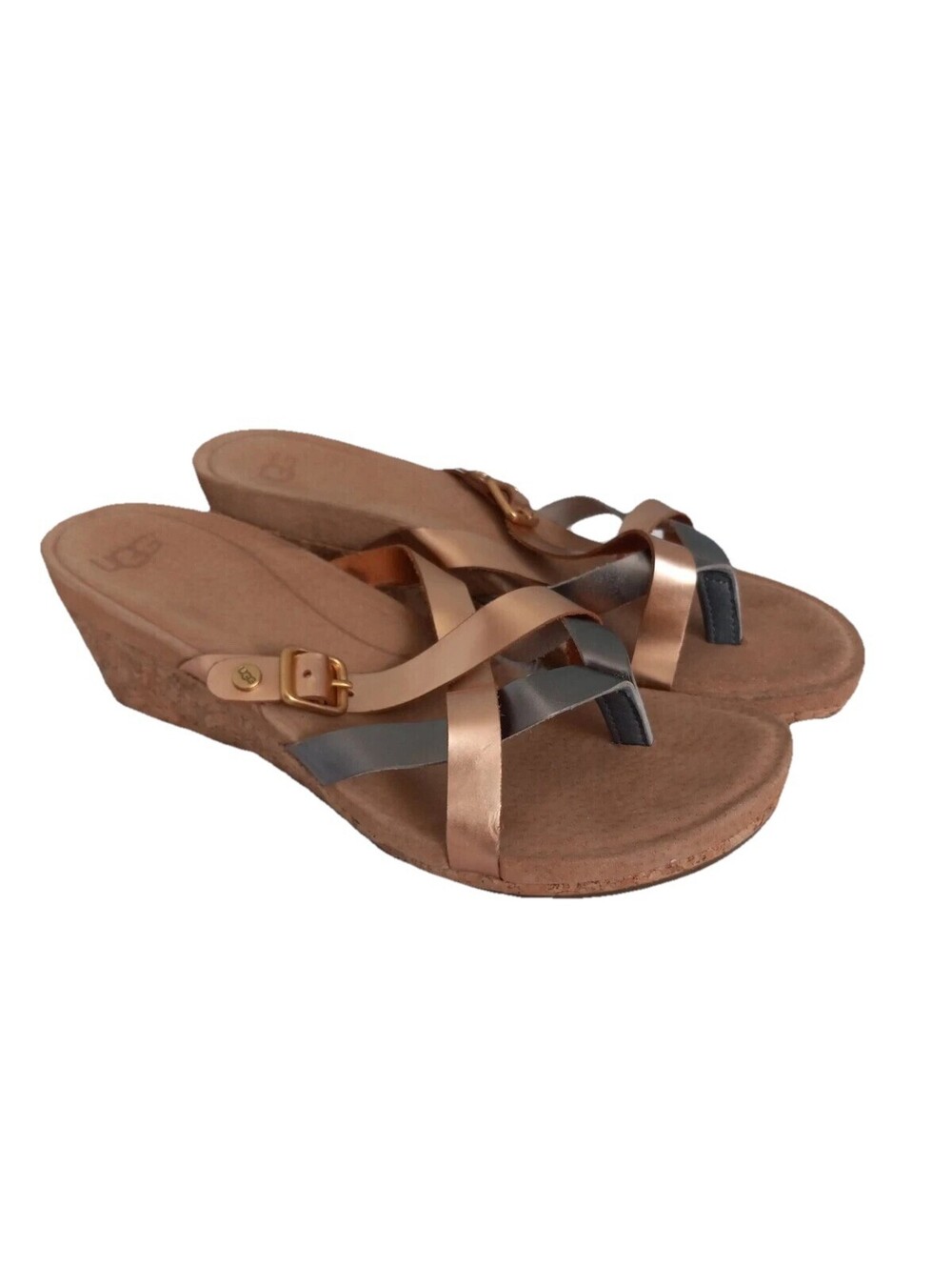 UGG Australia Adalie Rose/Pewter Leather Womens Wedge Sandal Size 7